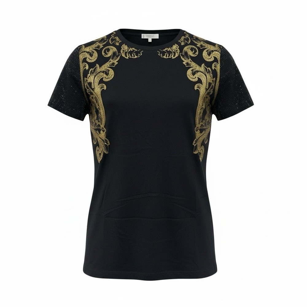 Rare Versace Collection Women's Gold Baroque T-Shirt Black Donna G34920S Sz‎ 44